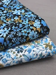 Blue New pastoral Style Pure Cotton Small Floral Fabric for DIY Handmade by Half Meter