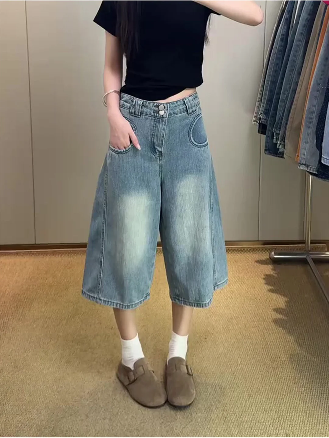 

Summer 2026 High Waist Wide Leg Seven Inch Lazy Style American Thin Denim Jeans Ladies Casual Comfortable Non-Stretch