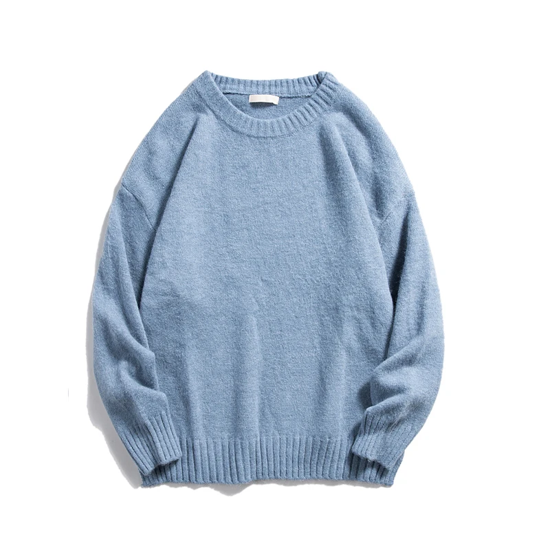 Men Sweaters Solid Color Oversized Long Sleeve Autumn Winter Streetwear Pullovers Knitwear