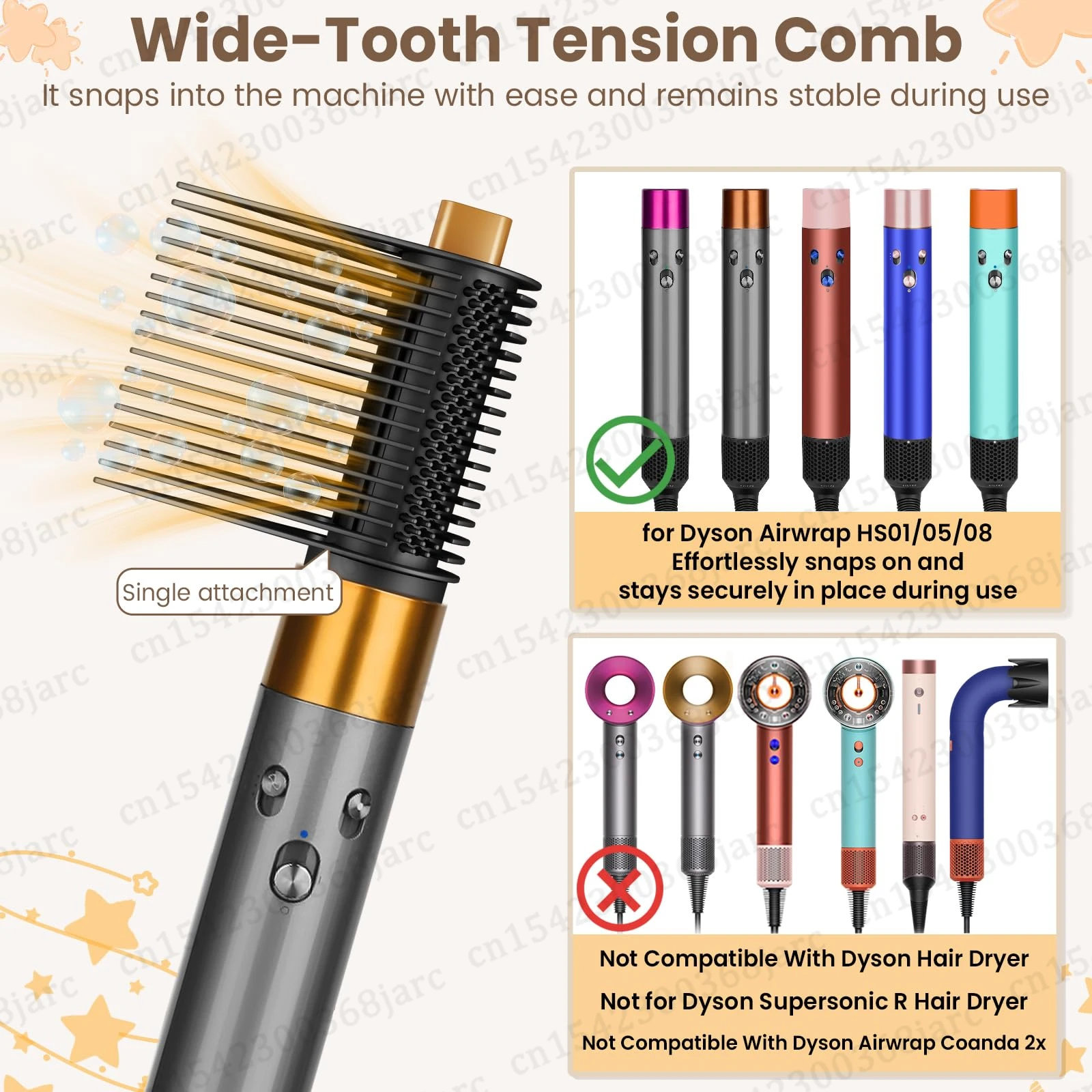 Peine de Dientes Anchos Mejorado para Dyson Airwrap HS01 HS05 HS08 Sencicimen X9, Accesorios de Peinado para Boquilla de Cabello Lacio