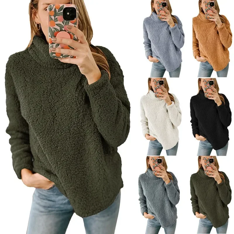 

Women Sweatshirts Turtleneck Long Sleeve Hoodies Autumn Split Sides Pullovers Sports Hoodies Loose Two Fleece Warm High Street