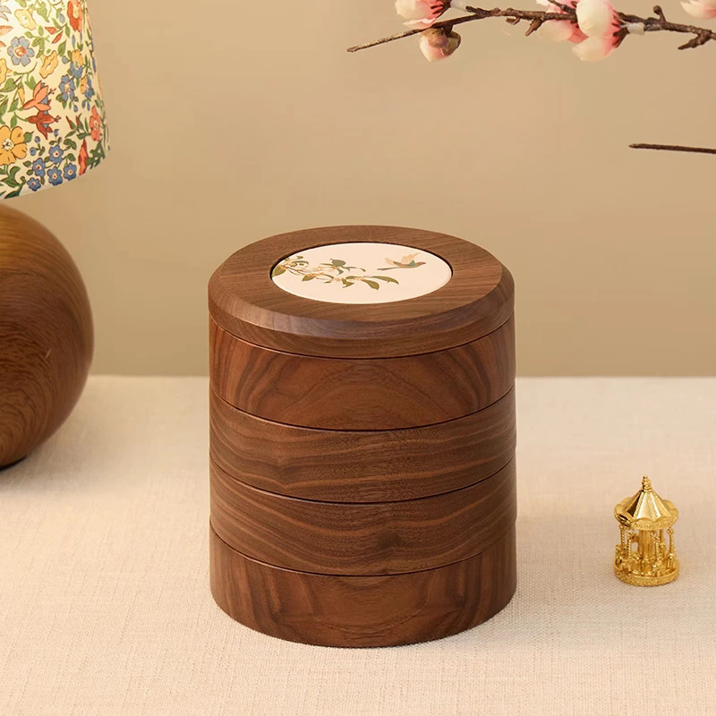

Multi-layer rotating jewelry box Solid wood light luxury high-end new wedding souvenir gold jewelry box