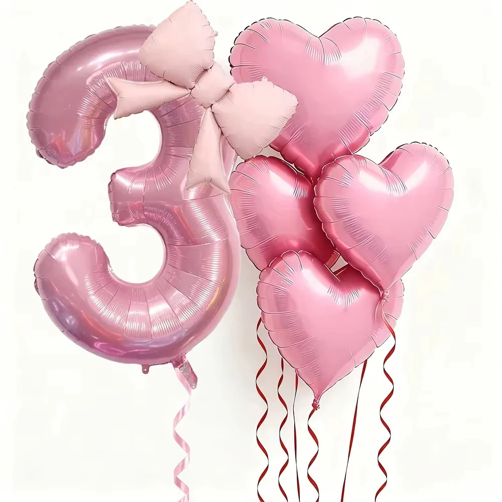 6-teiliges Rosa Herz-Schleifenballon-Set Zahlen-Folienballons Geburtstagsballon Mädchen Dating-Geschenk Hochzeit Verlobungen Jubiläen Party-Dekoration – Detail 5