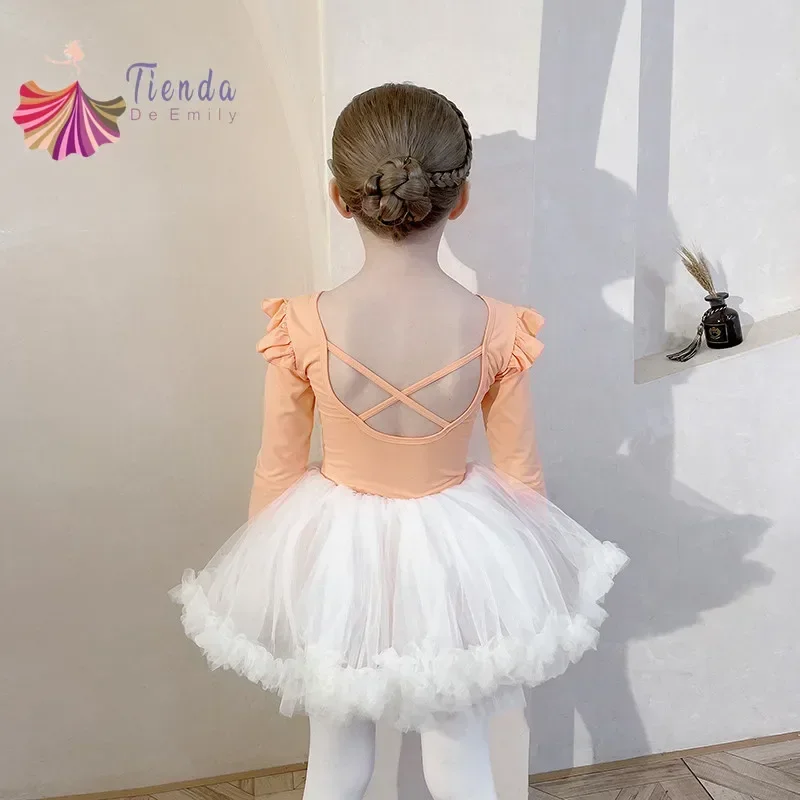 เด็กบัลเล่ต์ Tutu ชุดทีม Basic แขนยาว Leotard กับกระโปรงเด็ก Dancewear Ballerina ชุดสําหรับเด็กวัยหัดเดิน Ruffle