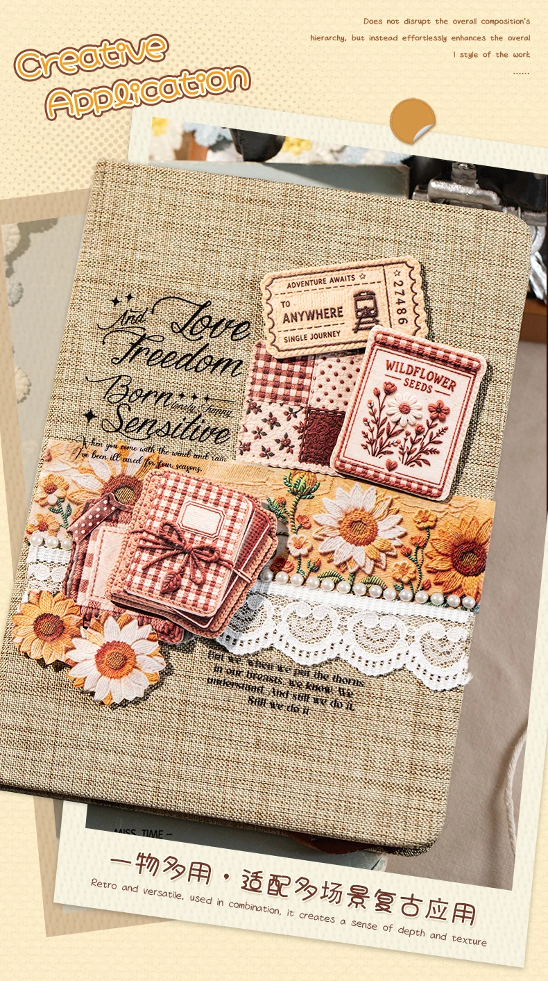 Journal GO 15pcs Vintage Woven Style Stickers, Embossed Hard Card Tags & Labels for Scrapbooking, Journaling, Planners & Crafts