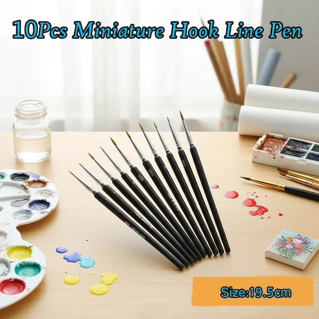 10Pcs Miniature Paint Brush Set Art Painting Brushes for Gouache Watercolor Oil Painting Artists