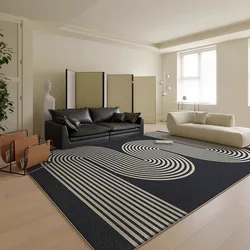 VIKAMA French Non-Slip Ring Velvet Carpet Light Luxury Home Living Room Sofa Coffee Table Carpet Room Decor Black Floor Mat