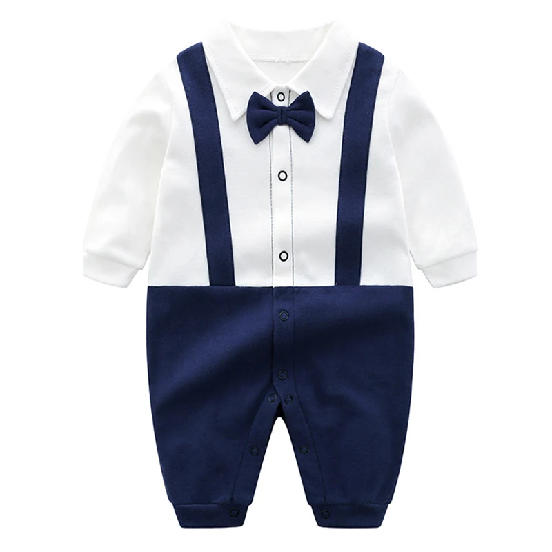 New Baby Boys 100% Cotton Formal Romper Clothes Toddler Kids Gentleman Outfit One-Piece Clothing Handsome Jumpsuit Party Suit