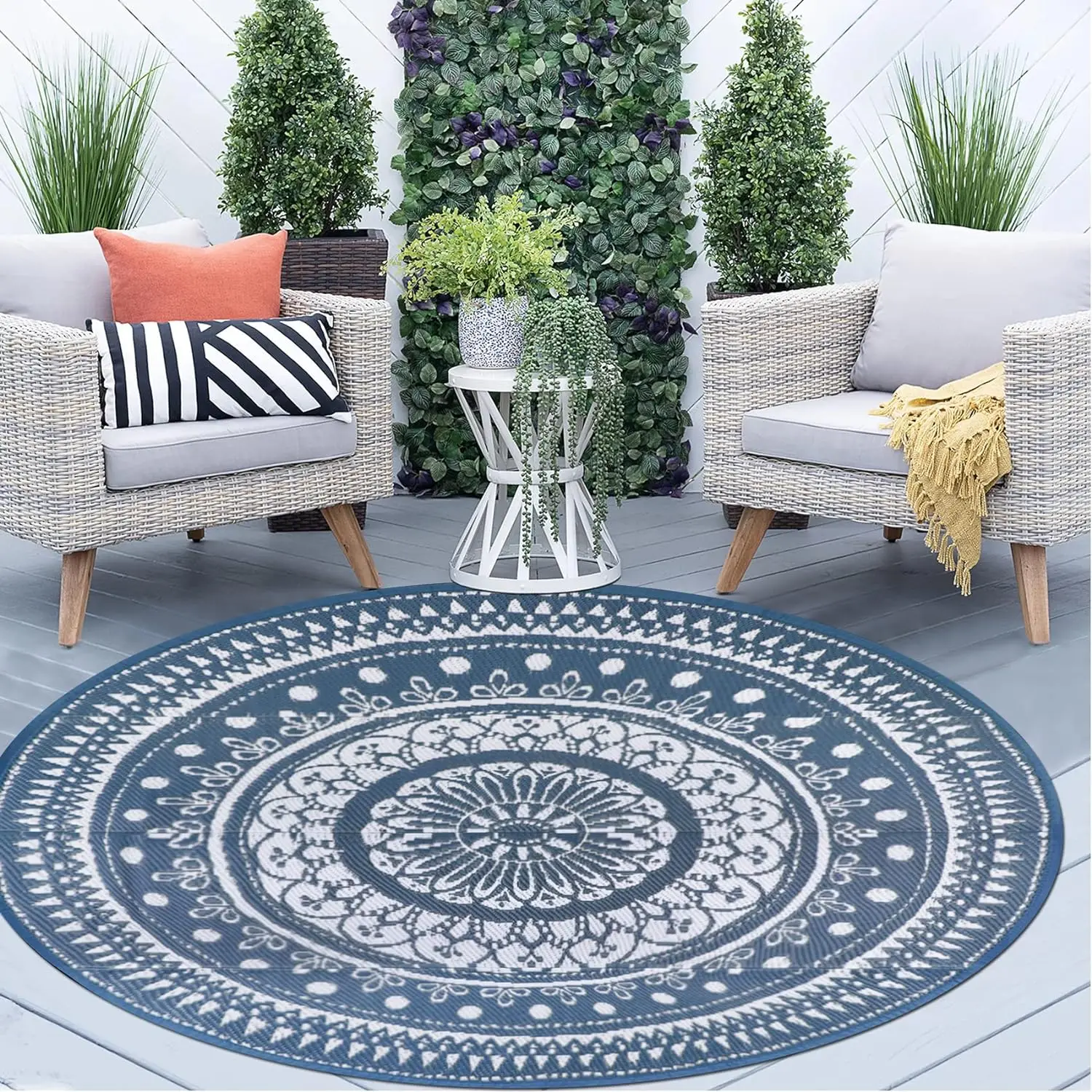 

Round Outdoor Waterproof Reversible Rug, Lightweight Plastic Grass Rug, Portable, Suitable for Camping, Garden, Room, 5Ft