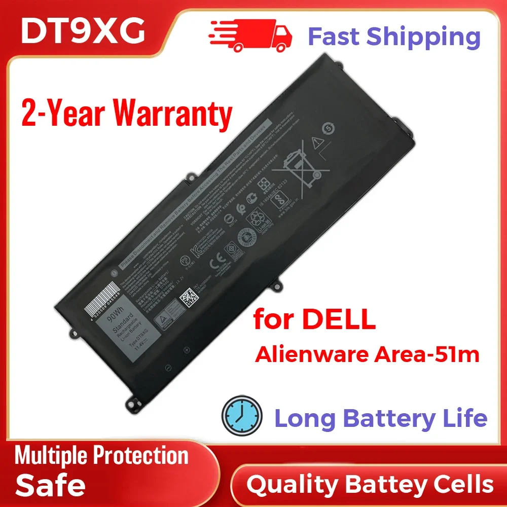 90Wh DT9XG Spare Backup Replacement Laptop Battery for Dell Alienware Area-51m 11.4V Long Battery Life Li-ion