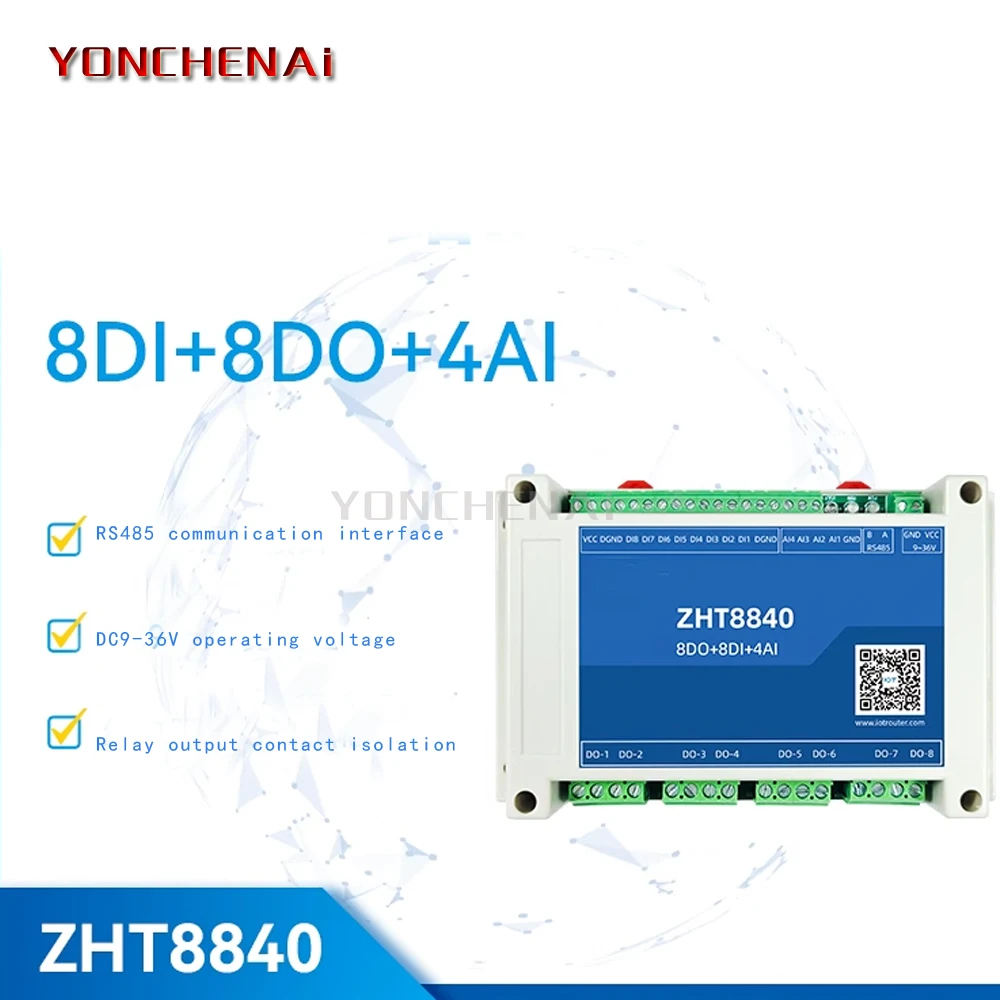 4 AI  8 DI 8 DO Analog Digital Input Output RS485 Ethernet Modbus RTU Remote IO Controller IO expansion module