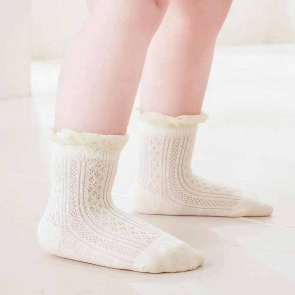 4Pairs Sweet Cotton Baby Ruffle Socks Hollow Non-slip Mesh Tube Socks Infant Newborn Toddle Short Socks First Walkers
