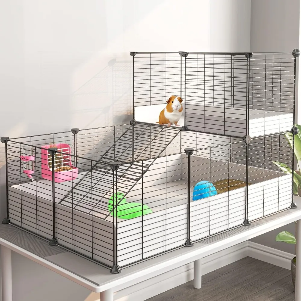 

Guinea Pig Cage, Indoor Habitat with Waterproof Plastic Bottom,Playpen for Small Pet Bunny, Turtle, Hamster, Loft cage