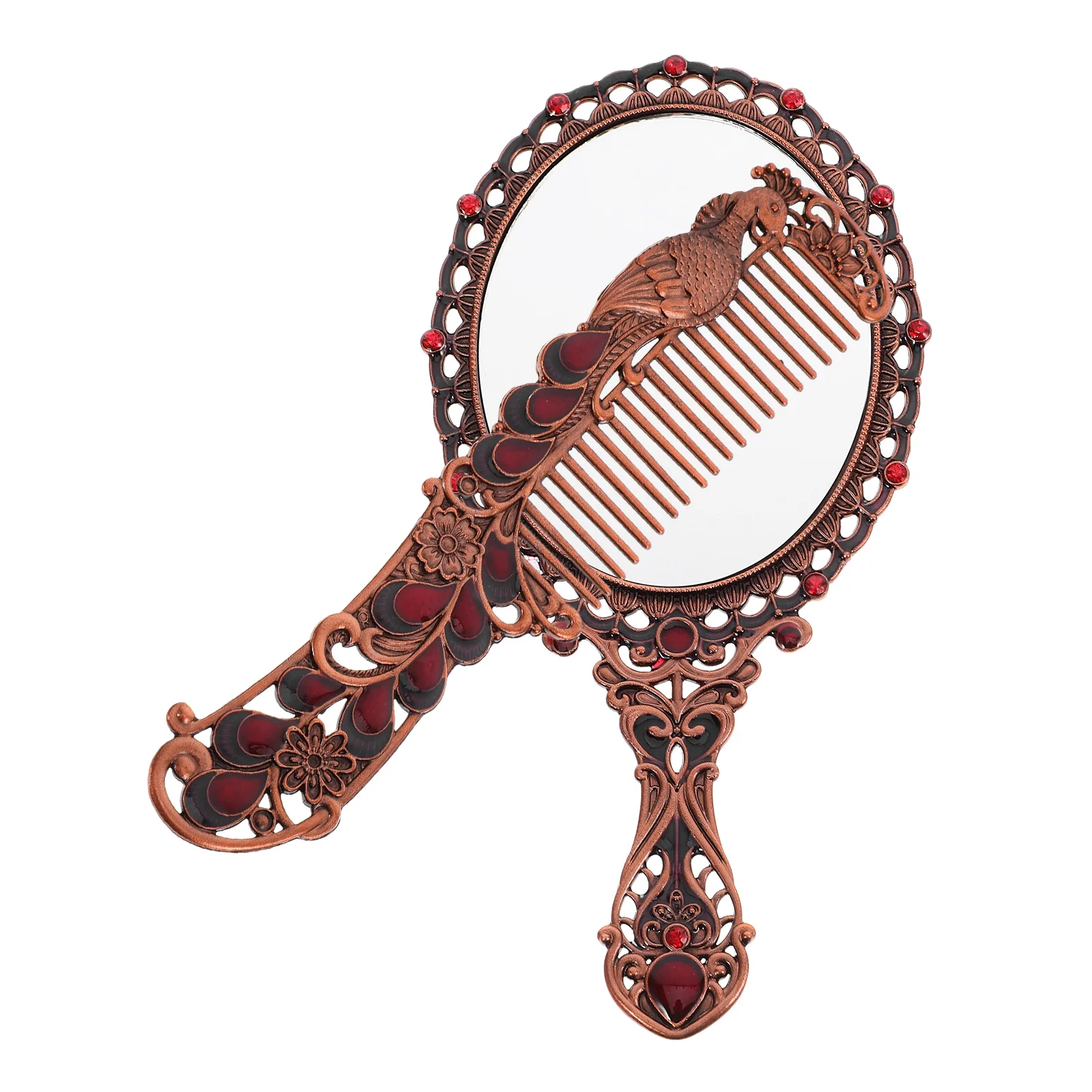 

Makeup Mirror Comb Cover Compact Handle Handheld Hairbrush Spa Party Mirrors for Wedding Zinc Alloy Tabletop Vanity Women's