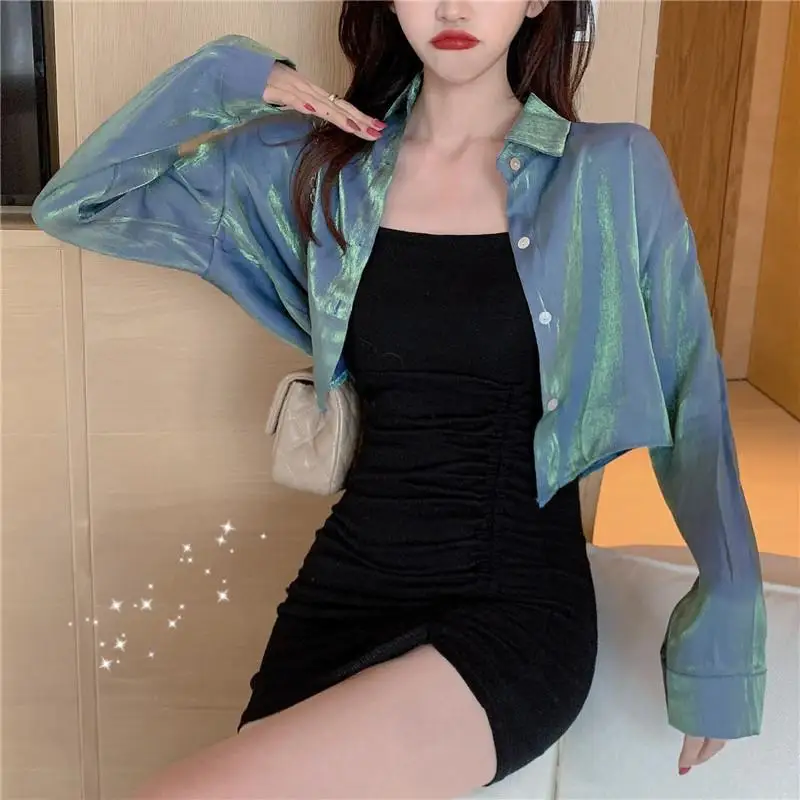 

Cropped Shirts Women Spring Sun Protection 4 Colors Simple Streetwear Students Chic All-match Popular Ulzzang Female Blusas Ins