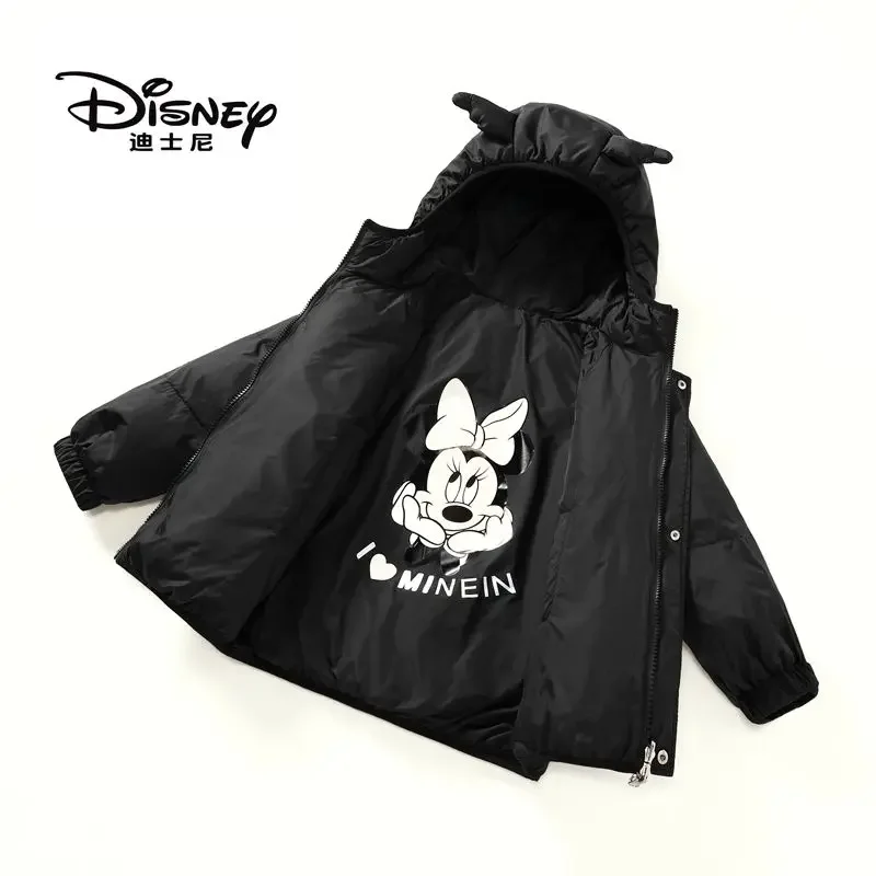 Disney Minnie Mouse cartoon warm and cold solid color stitching simple and versatile short hooded down jacket for boys and girls