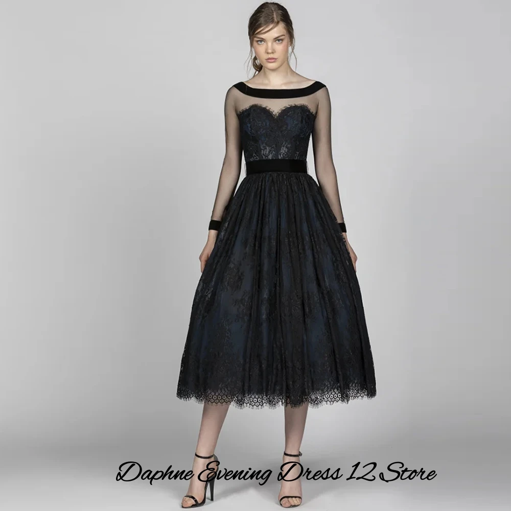 Classic O-Neck Lace Evening Dress Elegant Sashes Customized Celebrity Gowns Delicate See Through Long Sleeves Prom Dresses