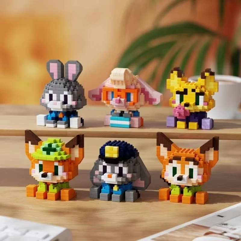 Building Blocks Nick Wilde Judith Laverne Hopps Assembly Model Kit Desktop Ornament Doll Boys' Puzzle Toys Collectible Zootopia