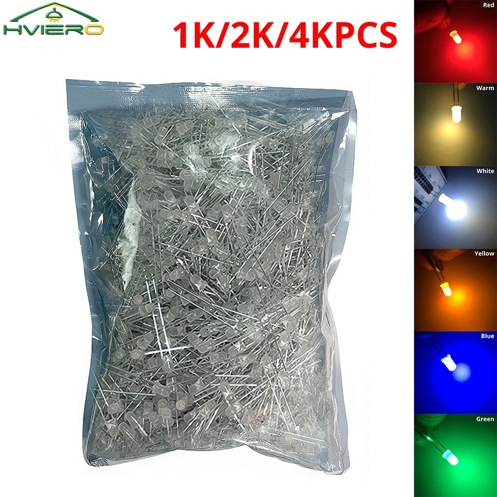 

1000/2000/4000X 5mm LED Round Light Emitting Diode Diffused Foggy Ultra Bright Lamp Bead Plug-in DIY Kit Wide Angle DIP Decorate