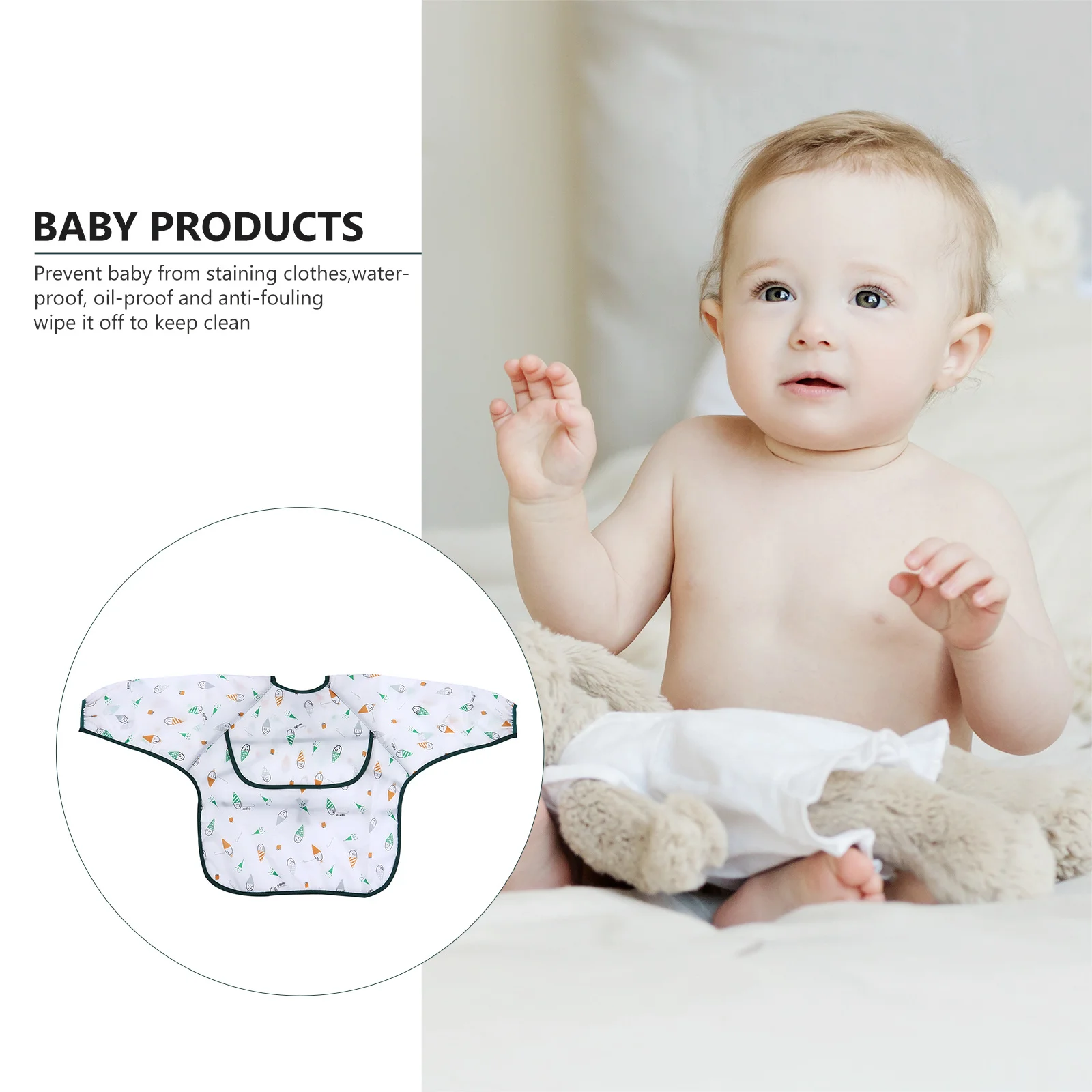 

Adorable Waterproof Smock Adjustable Neck Long Sleeve Eating Apron For Kids Meal Feeding Anti-Fouling Oil-Proof Quick-Drying