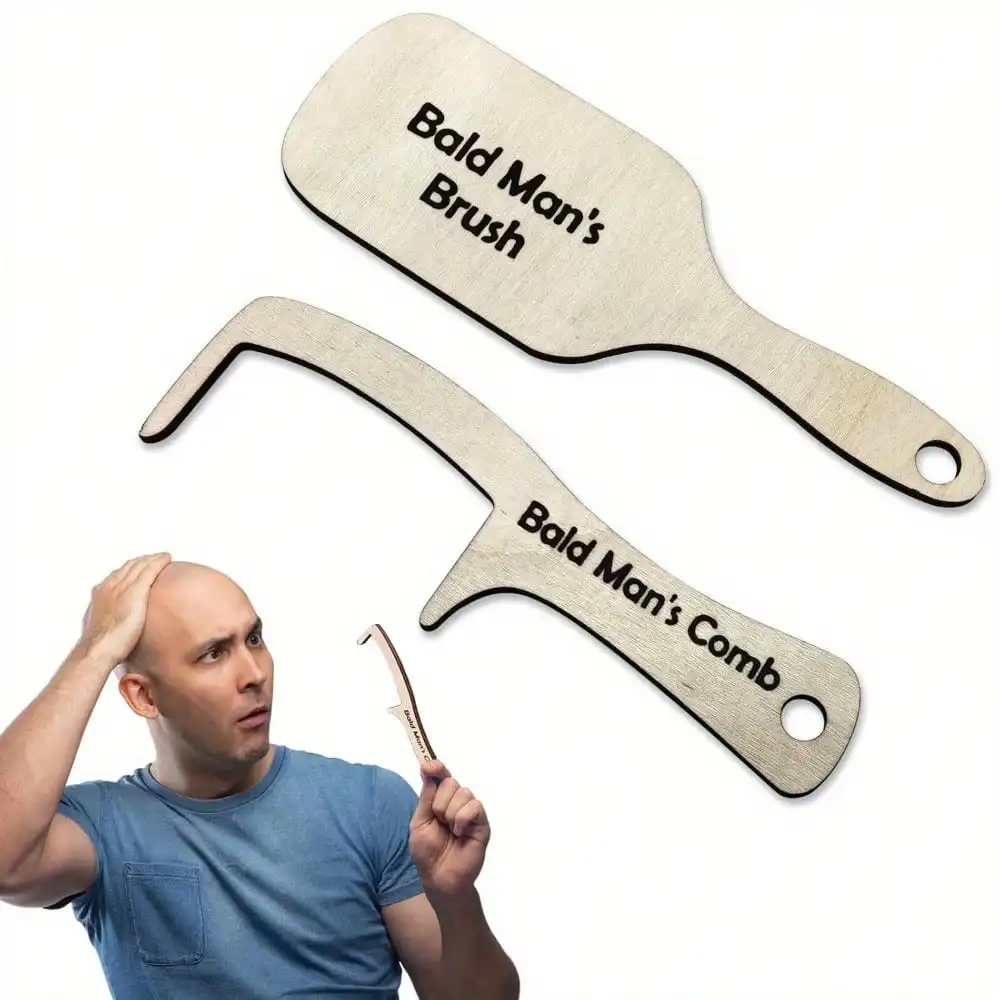 

2 Fun Bald Comb Sets, Creative Gift Combs, Wooden Hairless Combs, Beauty Tools for Bald Men and Suits, Birthday and Christmas Gifts
