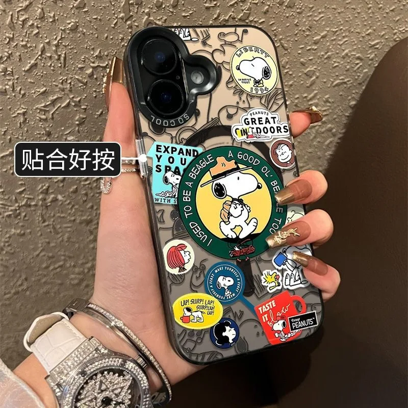 Casing Ponsel Stempel Snoopy Lucu untuk iPhone 11 12 13 14 15 16 Pro Max Pos Office Snoopys Magnetik untuk Penutup Tahan Benturan Magsafe
