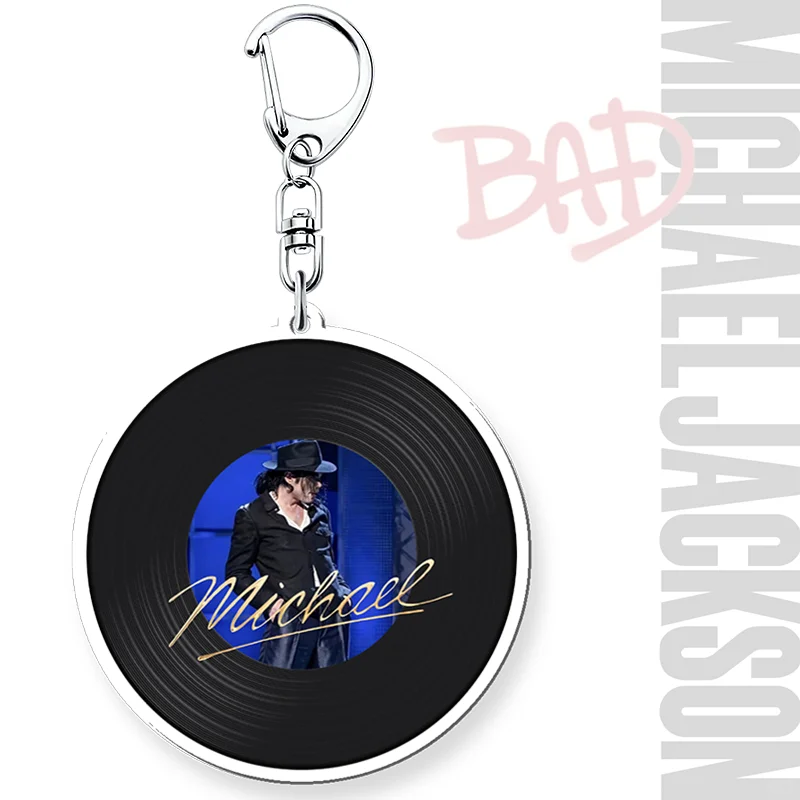 6cm King of Pop Michael Jackson Record Acrylic Chain Key Music Idol MJ Charm Blank Pendant KeyChain Accessories Acrylic Key Disc view 5