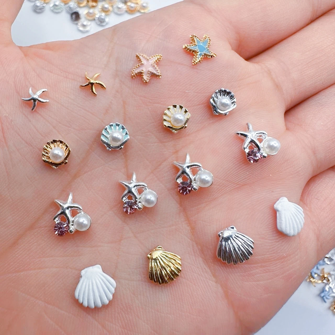 10pcs 3D Summer Ocean Nail Art Charms Parts lega Starfish Pearl Shell Design Nail strass decorazioni accessori per unghie fai da te