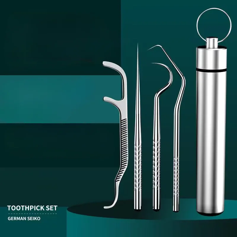 Stainless Steel Toothpicks Set Reusable Tooth Flossing Portable Toothpick Floss Teeth Cleaner With Storage Tube Oral Care Tools