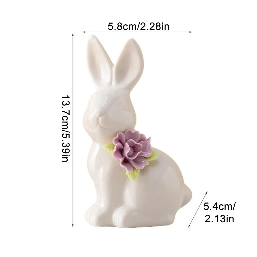 Durable Bunny Figure Easter Ceramic Rabbit Figurine Mini Flower Bunny Statue Spring Holiday Home Office Party Decoration
