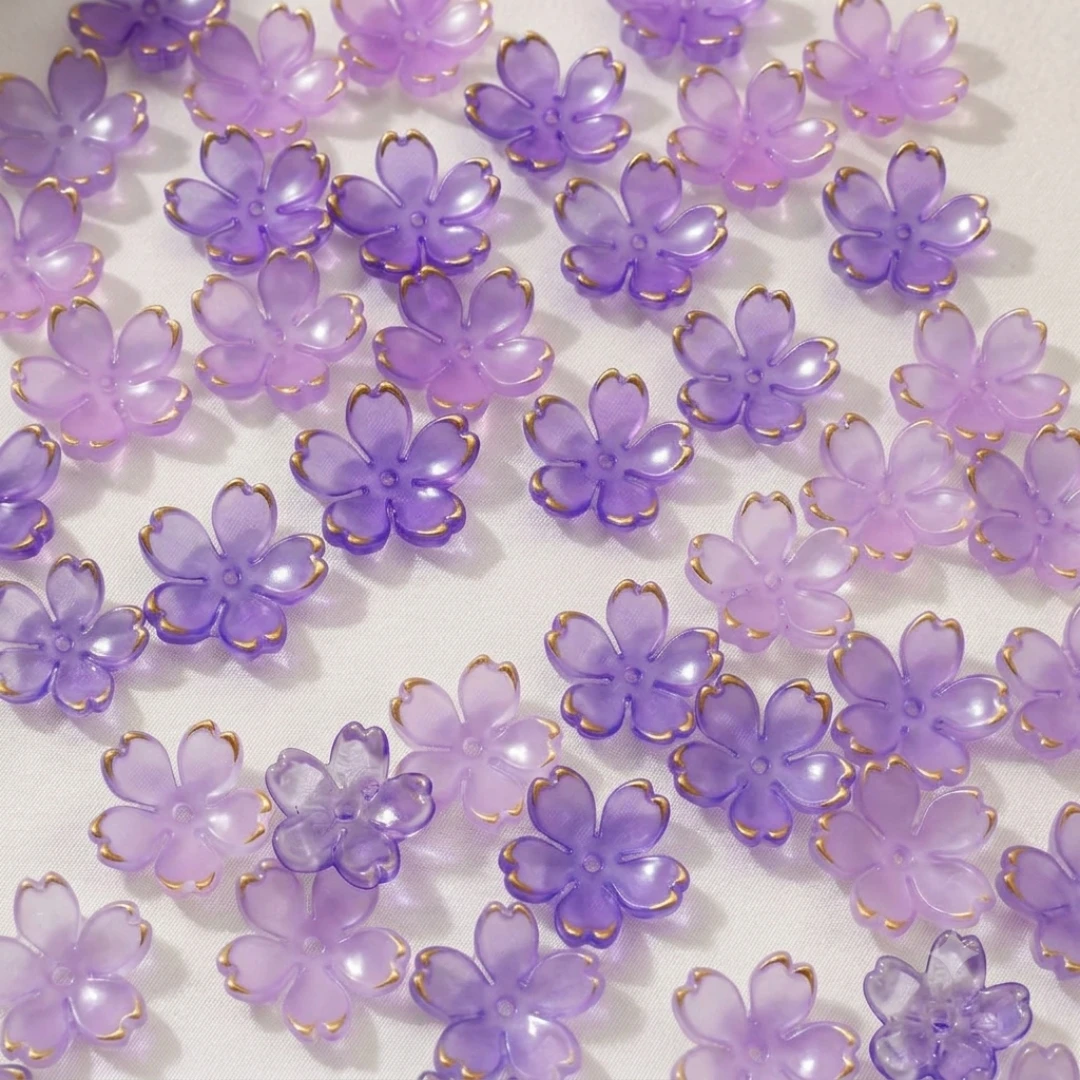 50 Stück Kirschblüten-Perlen, 5-Blütenblätter, Farbverlauf, Acryl-Blumenperlen, Mini-Abstandshalter, Haar-Accessoires für Armbänder, Ohrringe, Schmuckherstellung – Detail 5