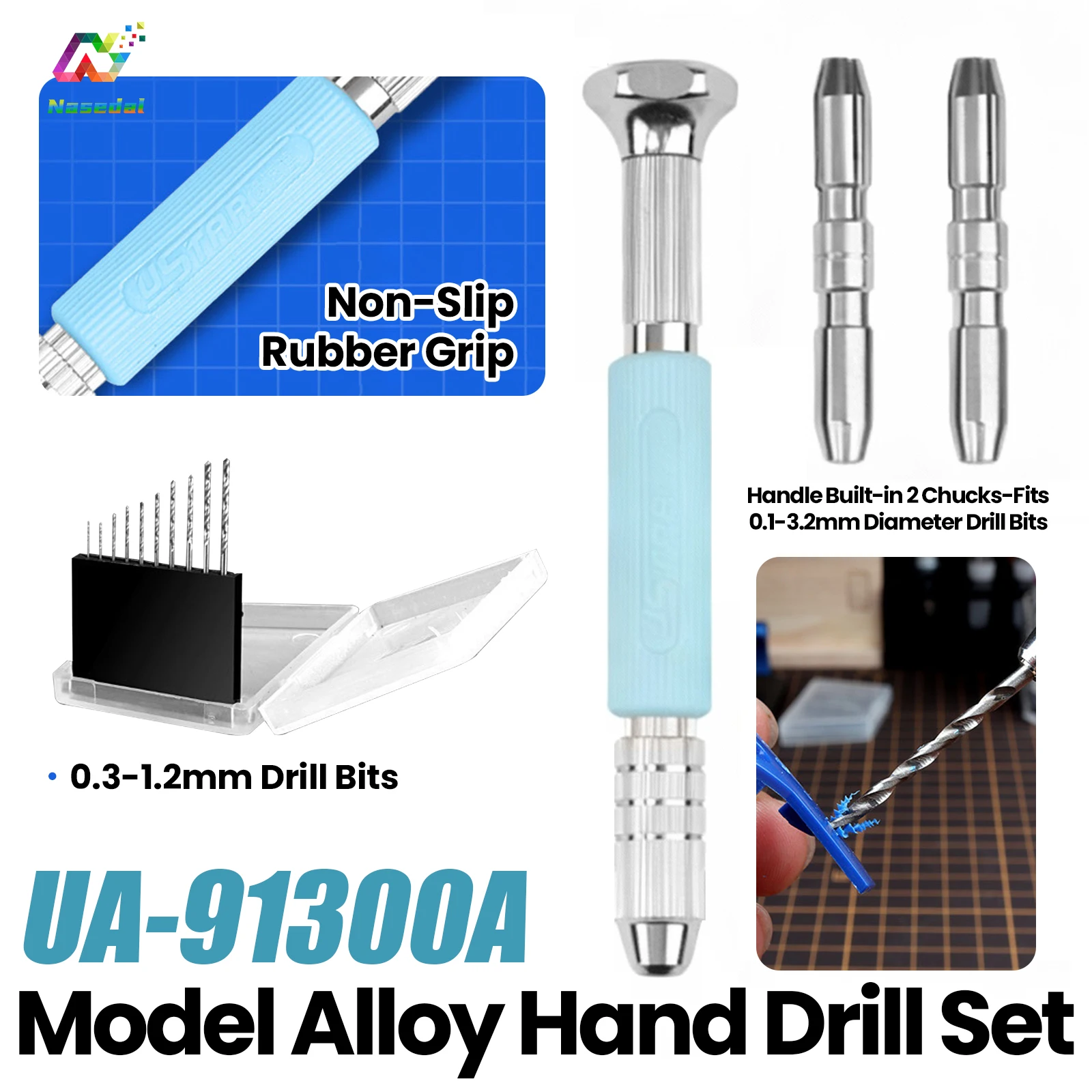 

Ustar UA-91300A Alloy Hand Drill Set with 0.3-1.2mm Drill Bits for Gundam Model Making Tool Plastic Model Hobby DIY Accessories