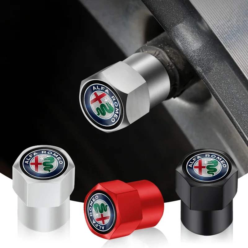 Hub Caps 4Pcs Car Wheel Tire Valve Caps Dust Accessories For Alfa Romeo Giulietta GT 159 147 156 Mito Brera Giulia F1 Stelvio Vo view 4