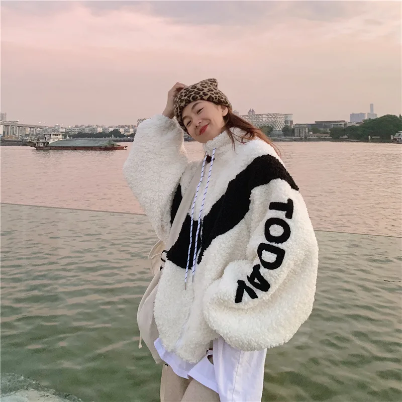 Women Winter Designer Letter Coat Oversizes Girlfriend Style Warm Thick Faux Fur Teddy Hoodies Loose Shaggy Jackets Outerwear