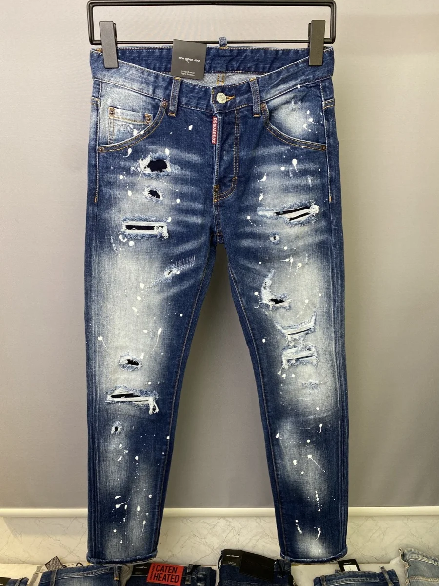 

Men's Slim Fit Jeans D2 High Quali Slightly Elastic Standing 2024 New Hole Waed Youth Faion Brand Casual Long Pants