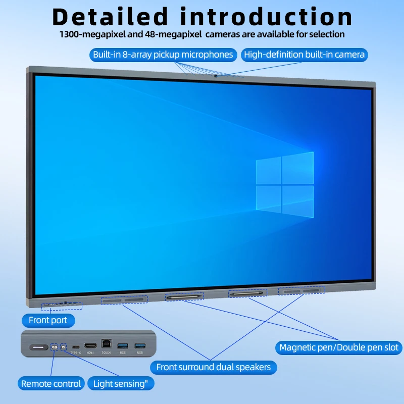 Windows System Interactive Whiteboard Smart Board Anti Dazzle 65inch Conference Meeting Digital Kiosk Touch Screen Bracket