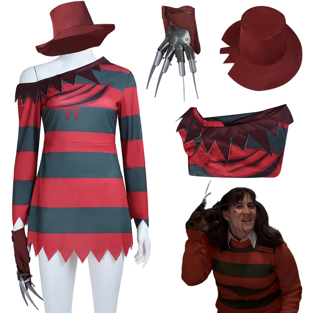 Fantasia Nightmare Street Freddy Cosplay sombrero ropa película de terror Disfraz disfraz mujer fantasía Halloween carnaval fiesta ropa