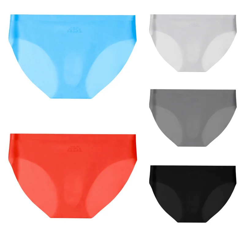 Cueca sem costura masculina cuecas de seda gelo 3d bolsa ultra-fina transparente cueca masculina verão calcinha de uma peça sexy cuecas