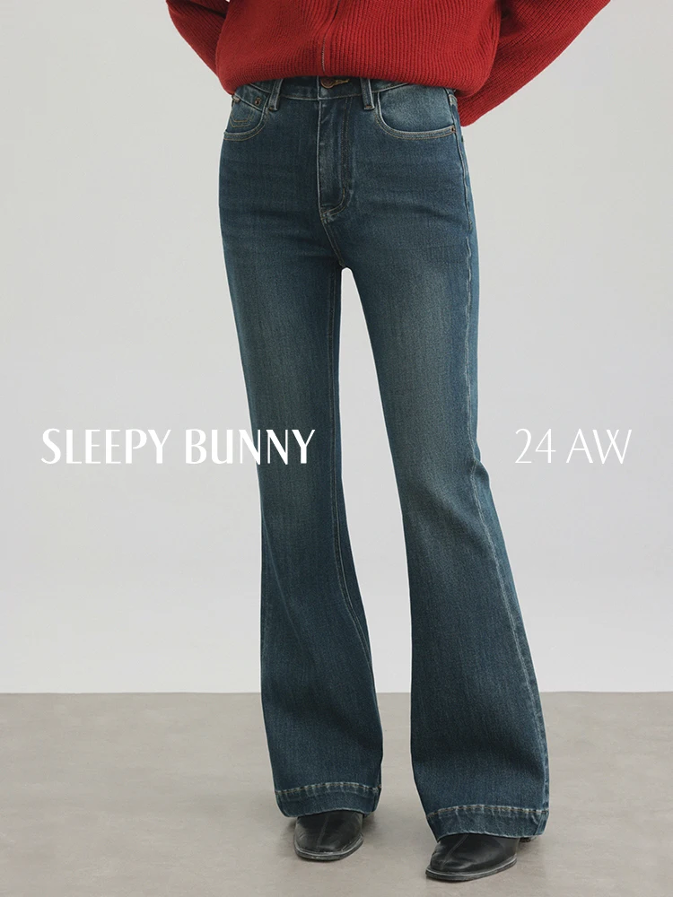 Vintage Flared Jeans High Waist Slim Bootcut Denim Pants Women Winter Brushed Trousers Slimming Casual Petite Wide Leg Bottoms