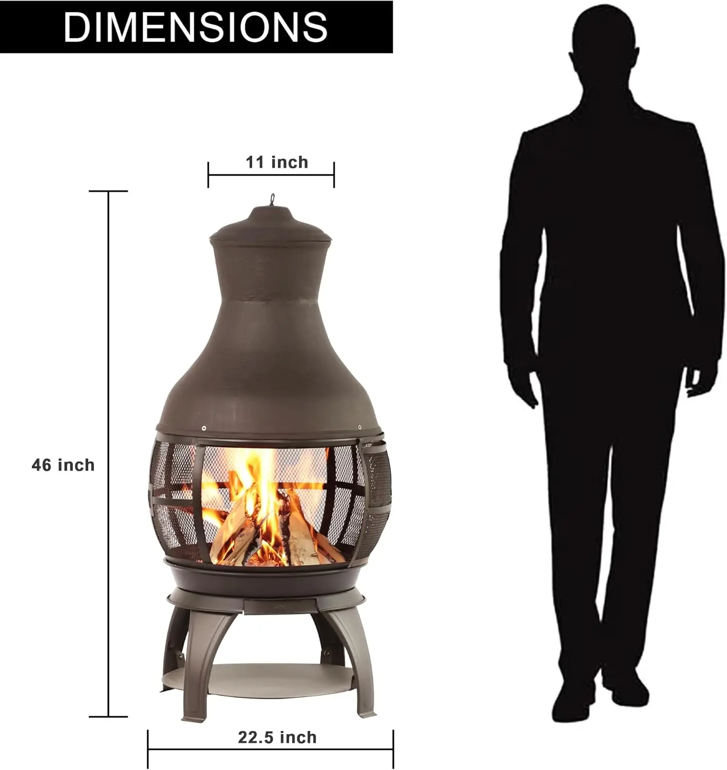 Wood Burning Chimenea, Outdoor Round Wooden Fire Pit Fireplace