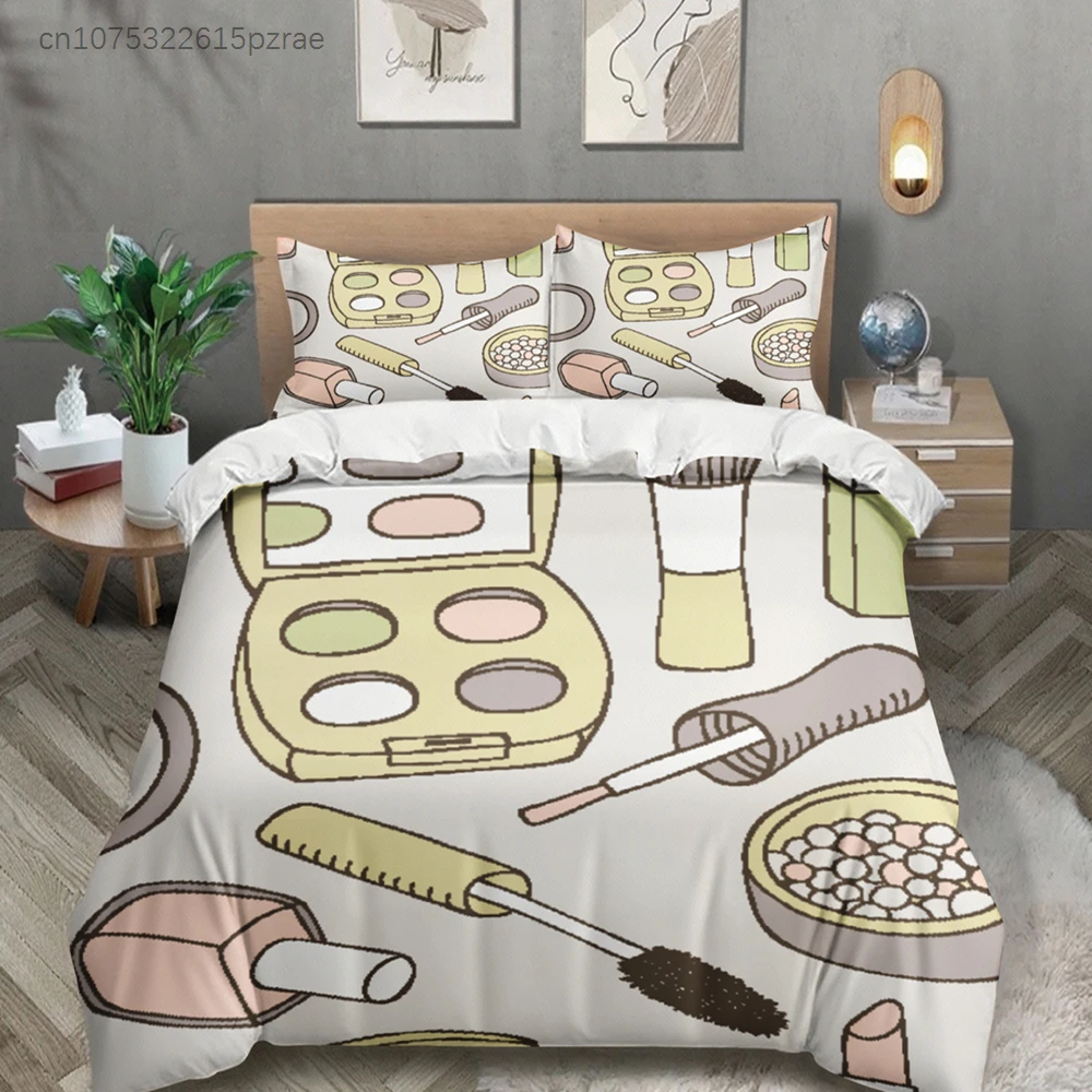 3pcs Makeup Tools Bedding Sets 3D Printed Cosmetic Pattern Duvet Cover Sets With Pillowcases No Filling