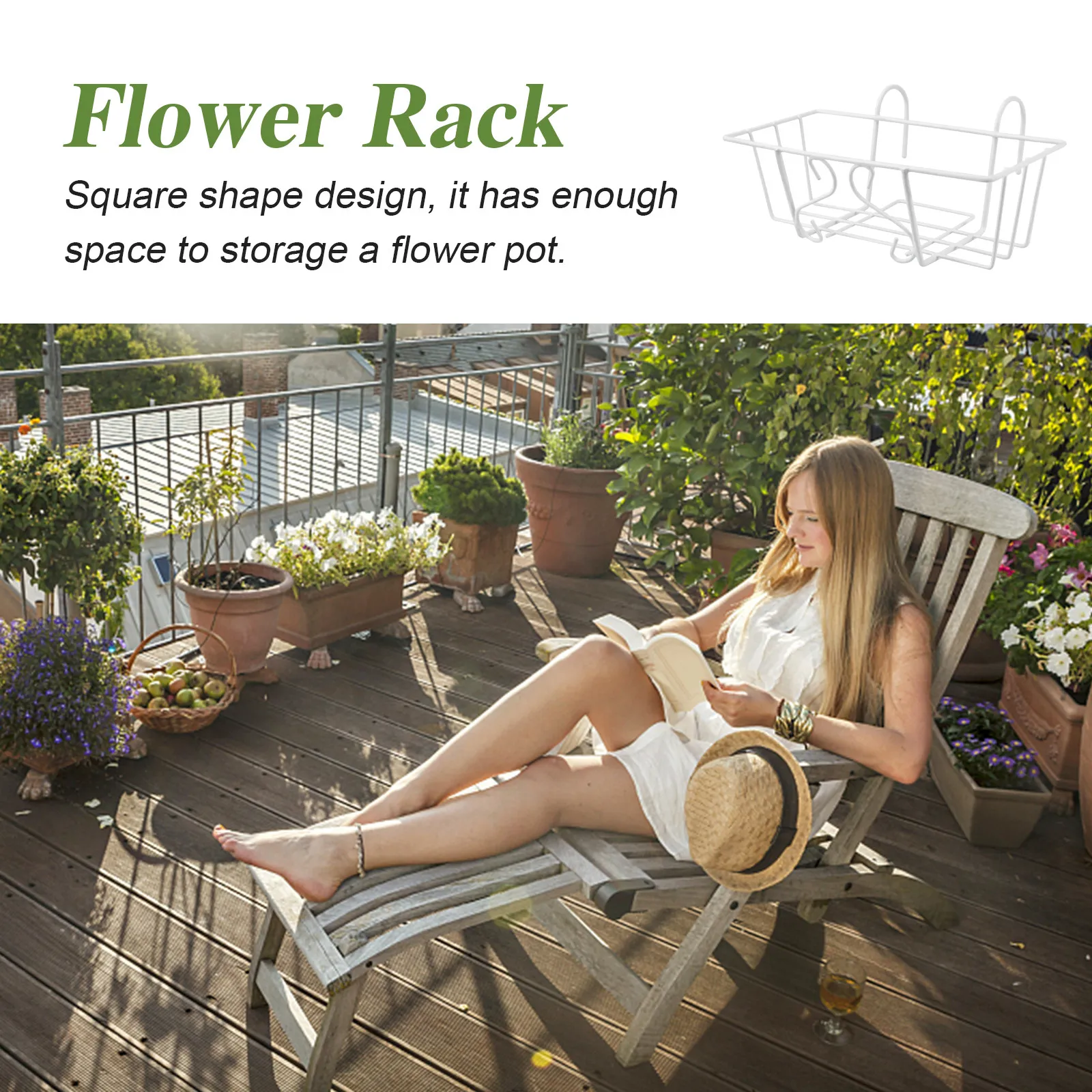 1Pcs Rectangular Hanging Flowerpot Rack High Quality Iron Flower Rack for Home Tabletop Balcony Garden Storage Plant Stand