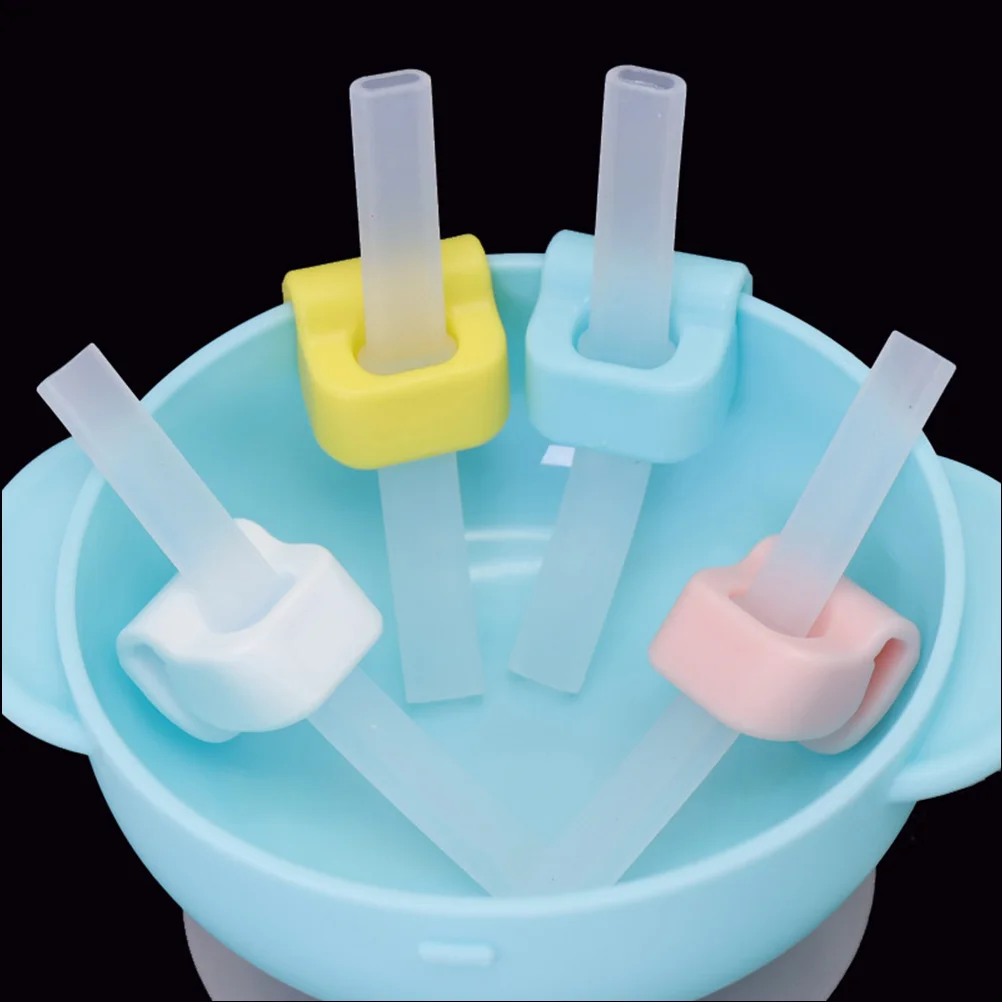 4 قطعة مجموعة قش السيليكون لوعاء الطفل مع مشبك المضادة للسقوط مقاومة للتآكل تصميم مريح أداة الشرب أدوات المائدة للأطفال