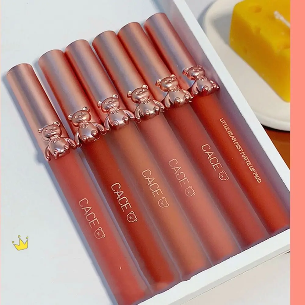 Sweet Bear Lip Glaze Girls Gift Long Lasting Smooth Makeup Tool Velvet Matte Lipgloss Lip Tint Mud Lipstick Set Lip Gloss