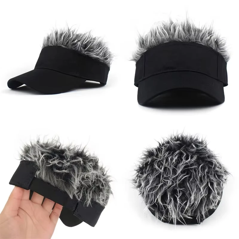 Synthetic Golf Baseball Cap Sports Running Hiking Sunhat Fancy Party Hip-Hop Dance Cap Visors Mens Spiked Wig Hairs Fishing Hat view 5