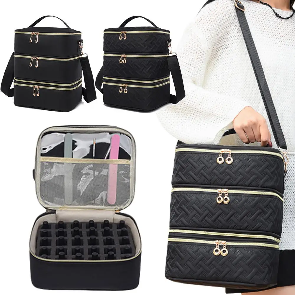 

Дорожная сумка, ящик для инструментов для ухода за ногтями, чехол-органайзер большой емкости, 3-слойная сумка для хранения лака для ногтей, портативная сумка, полезный карман