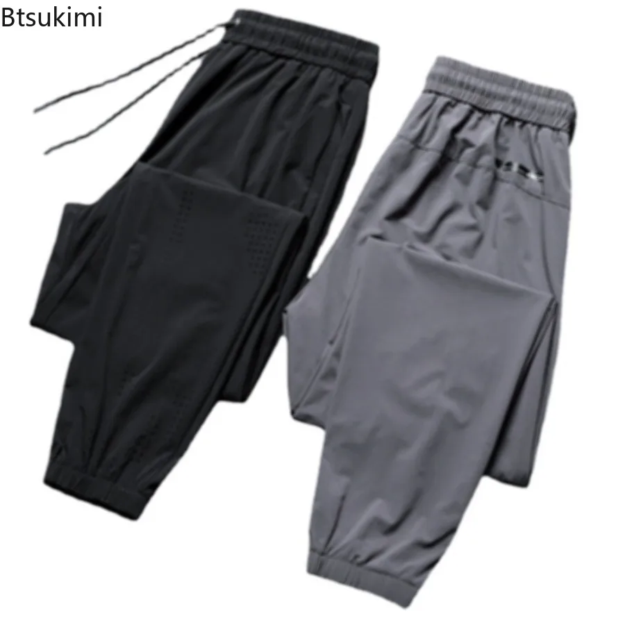 Summer Ice Silk Pants for Men Thin Style Breathable Mesh Sweatpants Quick Dry Straight Casual Trousers Male Baggy Joggers Pants