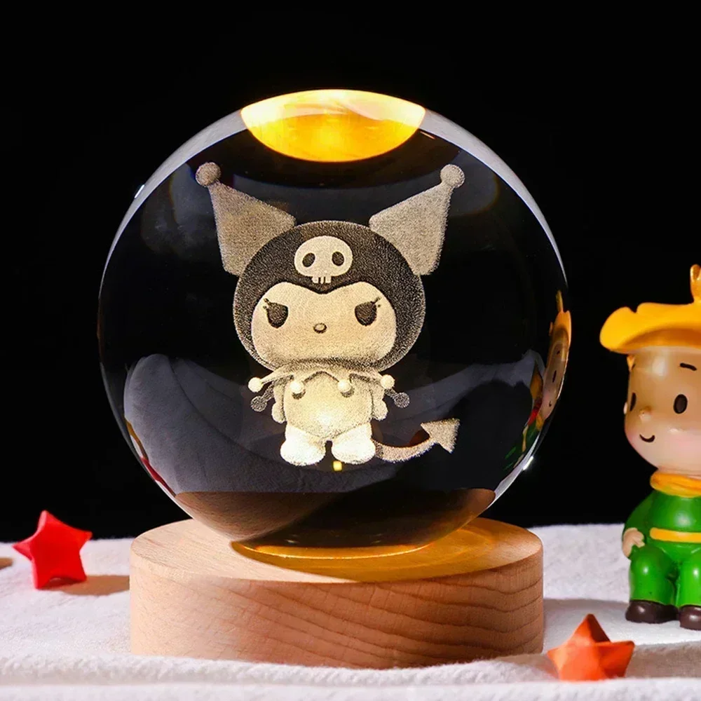 3D Crystal Ball Stitch Pikachu Kuromi Princess Hello Kitty Crystal Mini Night Lamp Desk Decoration Boy Girl Gifts