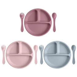 3PCS Children's Tableware Set Baby Eating Food Training Silicone Tableware Set Baby Sucker Feeding Dishes Plate With Spoon Fork