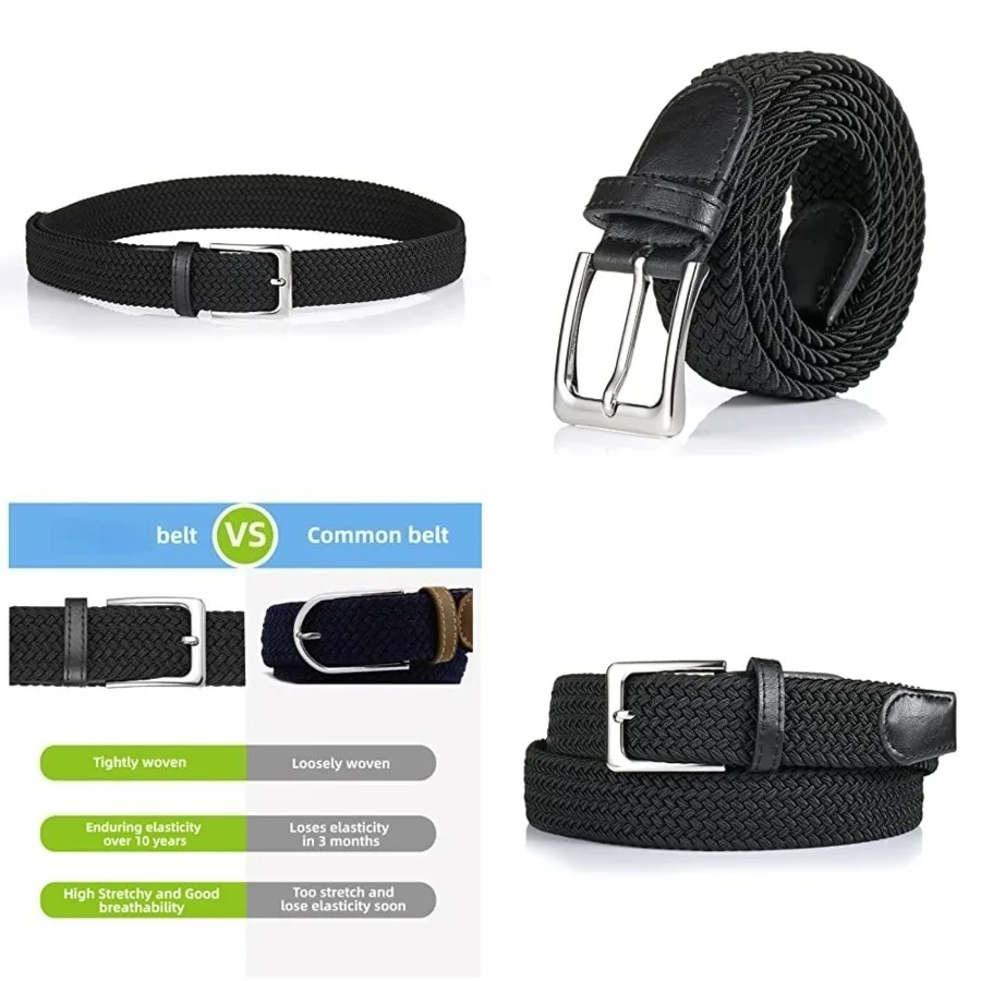 

Elastic Braided Belt, 1 3/8", Woven Stretch Belt for Golf Casual Jeans Shorts Pants, Small (28-32" Waist), Black